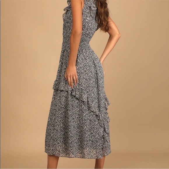 NWOT Lulus: Evalina Black Floral Print Mock Neck Maxi Dress Large - Picture 2 of 12